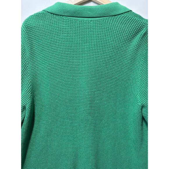 J. Jill Waffle Knit Collared Button Up Cardigan Sweater Green Size L Tall Long - Picture 11 of 14